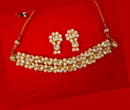 Fashion Handmade Jewelry Round Kundan Pearl Royal Touch Choker Necklace Earring Set Gift for Wife DC57