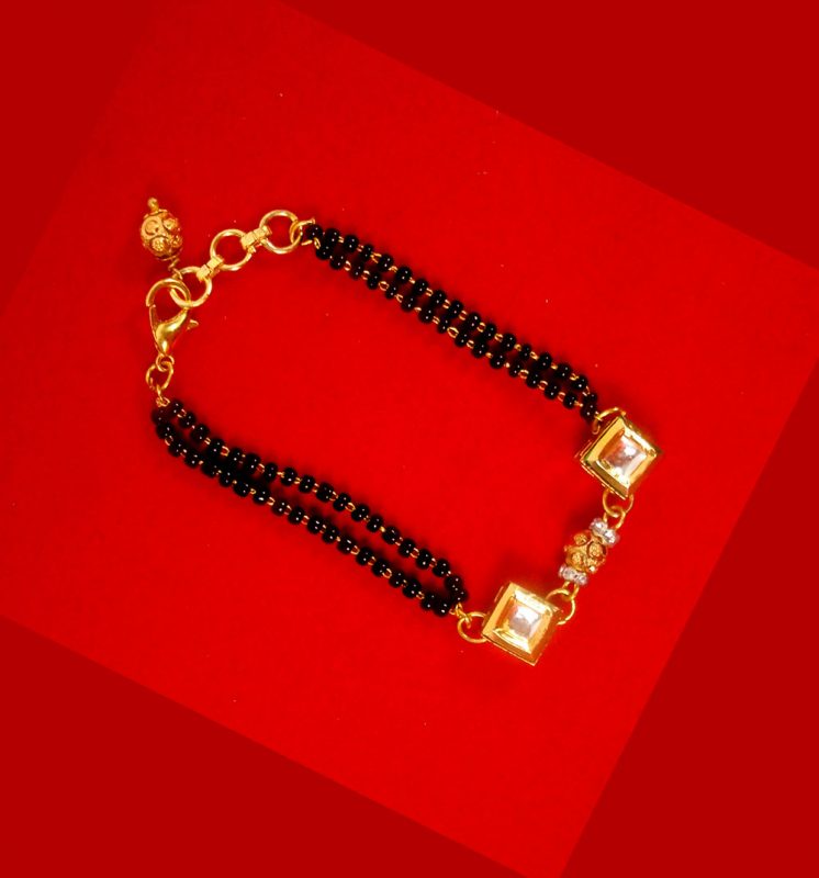 Fashion Jewelry Attractive Daily Wear Square kundan Zircon Mangalsutra With Hanging Golden Ball Bracelet For Girls CB33