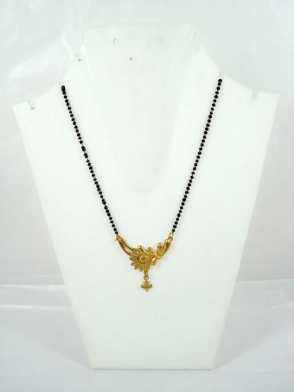 Fashion Jewelry Designer Gold Plated Daily Wear Flora Mangalsutra With Black Crystal Beaded Chain GM31