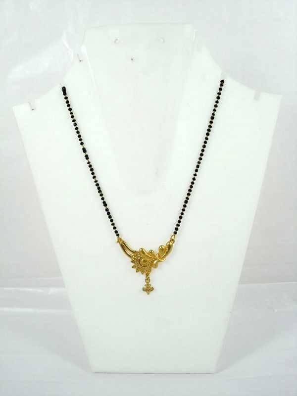 Fashion Jewelry Designer Gold Plated Daily Wear Flora Mangalsutra With Black Crystal Beaded Chain GM31