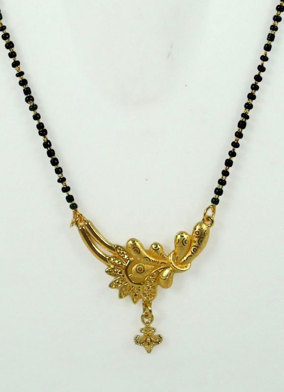 Fashion Jewelry Designer Gold Plated Daily Wear Flora Mangalsutra With Black Crystal Beaded Chain GM31