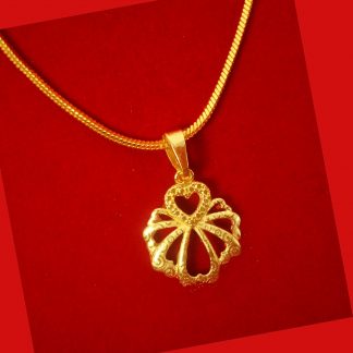 Fashion Jewelry Designer Royal Look Flower Shape Golden Plated Sleek Pendant Chain Gift For Her DC62