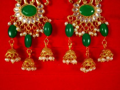 Fashion Jewelry Green Stylish Elephant Pearl Jhumki Earrings for Women and Girls TE42