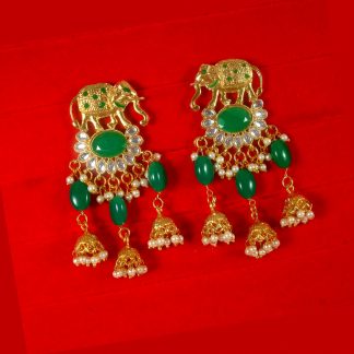 Fashion Jewelry Green Stylish Elephant Pearl Jhumki Earrings for Women and Girls TE42