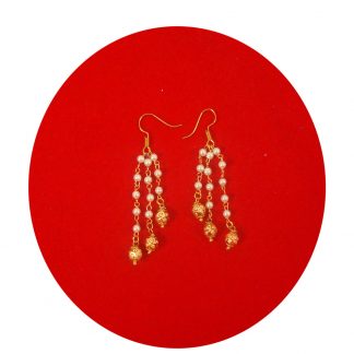 Fashion Jewelry Handmade Pearl Hanging Earring With Small golden Beads Christmas Celebration FE80B