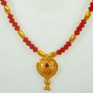 Fashion Jewelry Round Small Golden Pendant Light Weighted Sleek Mangalsutra With Maroon Beaded Chain Gift For Her GM33