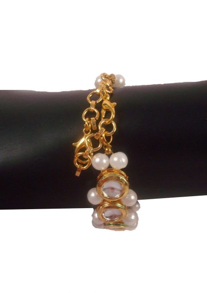 Fashion Jewelry Royal Touch Handmade Classy Round Kundan Pearl Bracelet Anniversary Gift For Her CB37