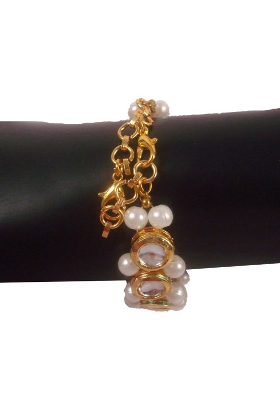 Fashion Jewelry Royal Touch Handmade Classy Round Kundan Pearl Bracelet Anniversary Gift For Her CB37