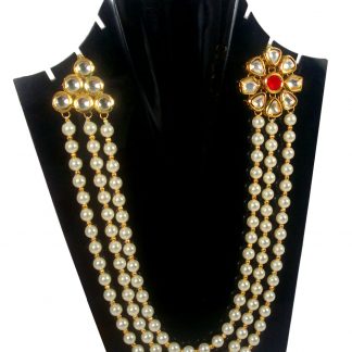 Fashion Jewelry Three Layer Side Flora Kundan Brooch Royal Pearl Engagement Necklace With Golden Ball Gift For Anniversary DN55