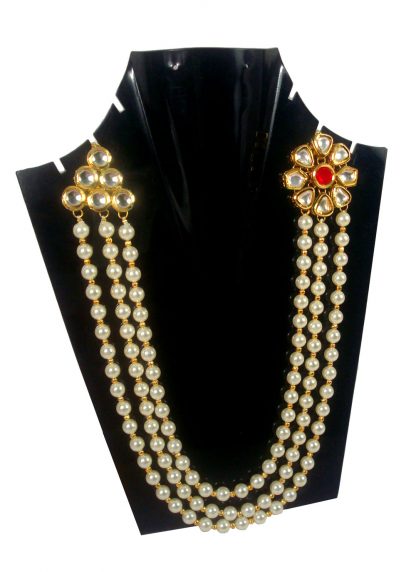 Fashion Jewelry Three Layer Side Flora Kundan Brooch Royal Pearl Engagement Necklace With Golden Ball Gift For Anniversary DN55