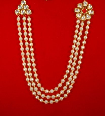 Fashion Jewelry Three Layer Side Flora Kundan Brooch Royal Pearl Engagement Necklace With Golden Ball Gift For Anniversary DN55