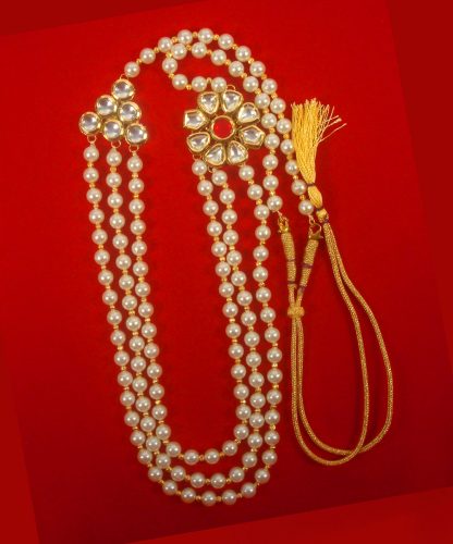 Fashion Jewelry Three Layer Side Flora Kundan Brooch Royal Pearl Engagement Necklace With Golden Ball Gift For Anniversary DN55