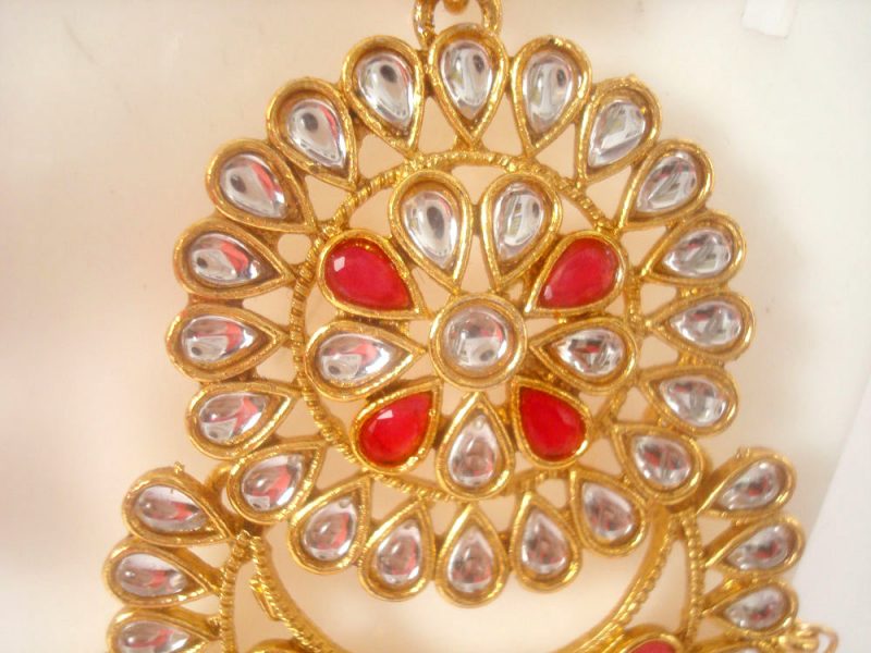 Fashion Jewelry Trending Wedding Wear Designer Golden Pink Maang Tikka Earring Set For Bridal EM59
