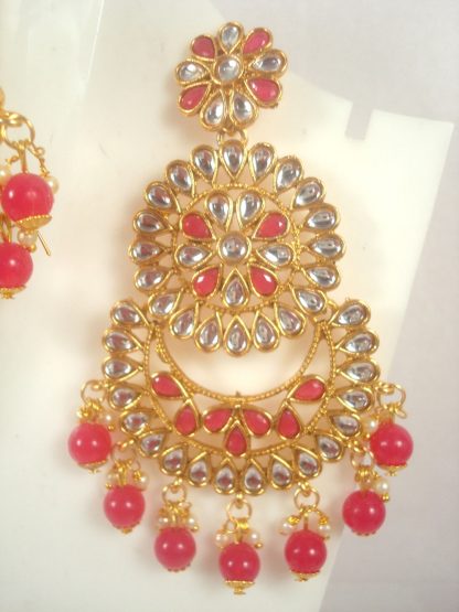 Fashion Jewelry Trending Wedding Wear Designer Golden Pink Maang Tikka Earring Set For Bridal EM59