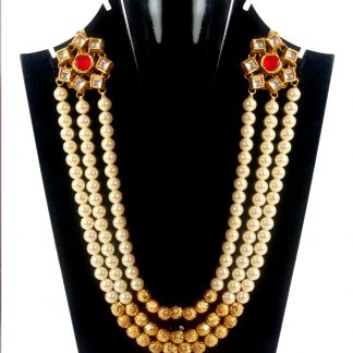 Imitation Jewelry Three Layer Flora Kundan Brooch Royal Pearl Engagement Necklace With Golden Ball DN42