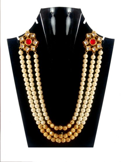 Imitation Jewelry Three Layer Flora Kundan Brooch Royal Pearl Engagement Necklace With Golden Ball DN42