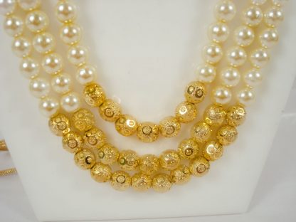 Imitation Jewelry Three Layer Flora Kundan Brooch Royal Pearl Engagement Necklace With Golden Ball DN42