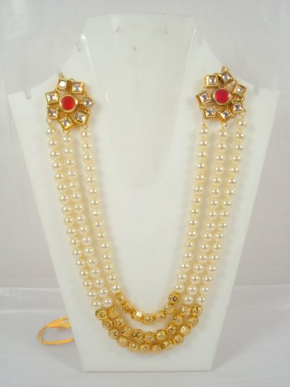 Imitation Jewelry Three Layer Flora Kundan Brooch Royal Pearl Engagement Necklace With Golden Ball DN42