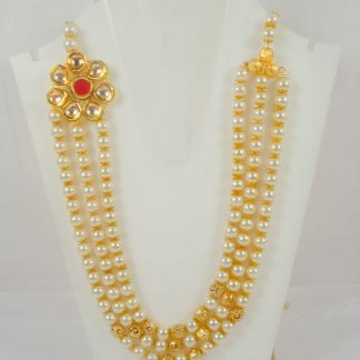 Imitation Jewelry Three Layer Side Flora Kundan Brooch Royal Pearl Engagement Necklace With Golden Ball DN43