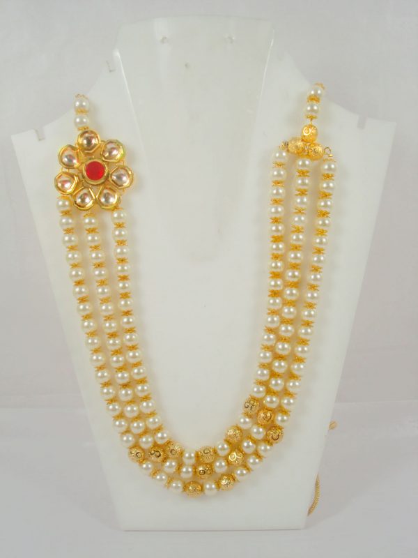 Imitation Jewelry Three Layer Side Flora Kundan Brooch Royal Pearl Engagement Necklace With Golden Ball DN43