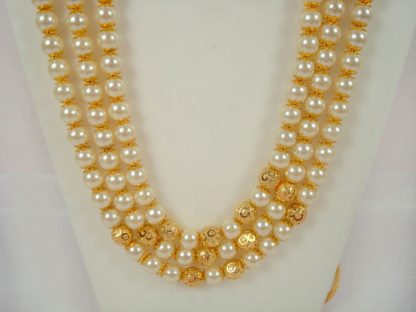 Imitation Jewelry Three Layer Side Flora Kundan Brooch Royal Pearl Engagement Necklace With Golden Ball DN43