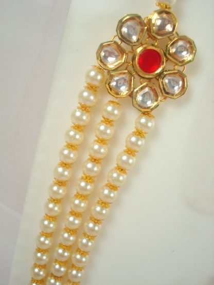 Imitation Jewelry Three Layer Side Flora Kundan Brooch Royal Pearl Engagement Necklace With Golden Ball DN43