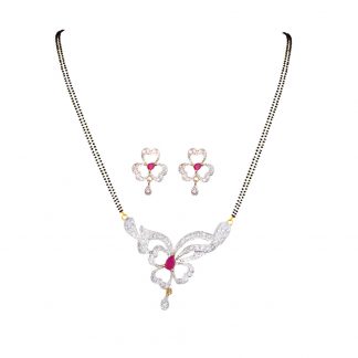 Daphne Bollywood Zircon Ruby Shade Flora Mangalsutra With Earrings for Women