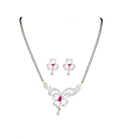 Daphne Bollywood Zircon Ruby Shade Flora Mangalsutra With Earrings for Women