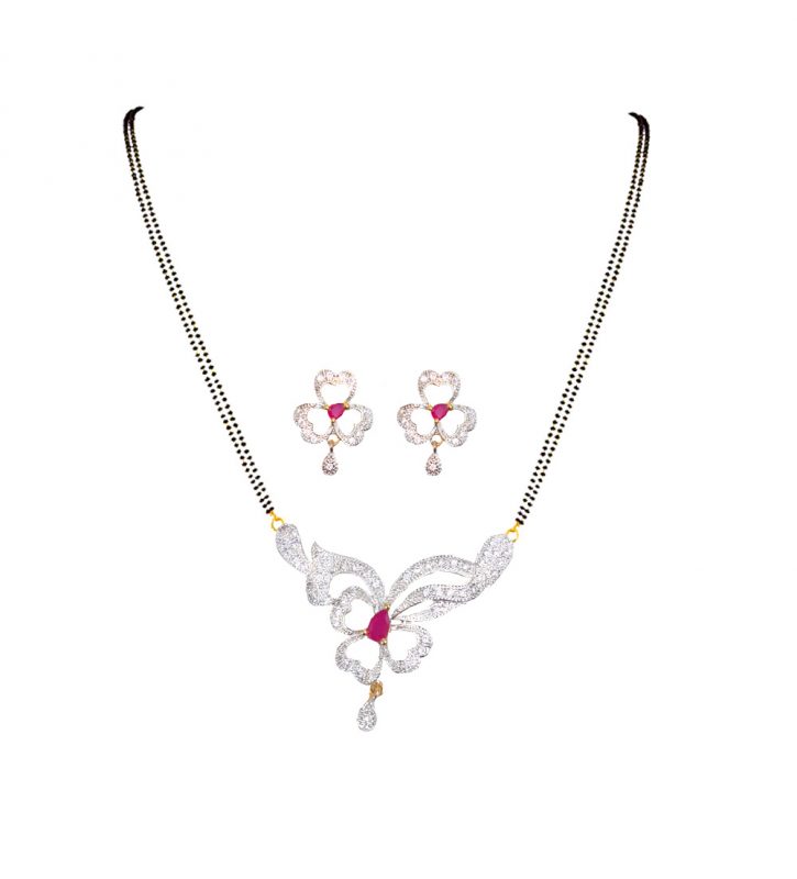 Daphne Bollywood Zircon Ruby Shade Flora Mangalsutra With Earrings for Women