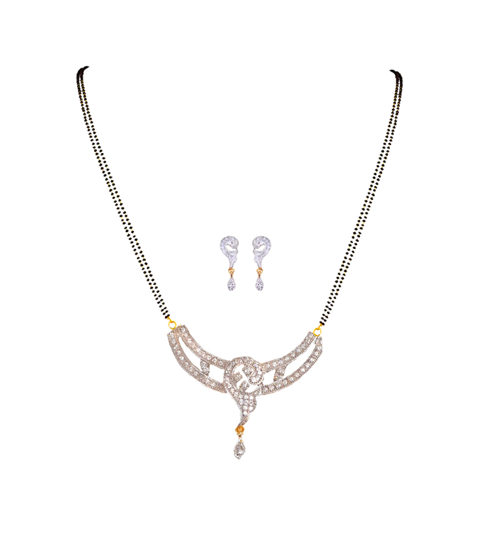 Gold Plated Mangalsutra With Floral Stud Earring